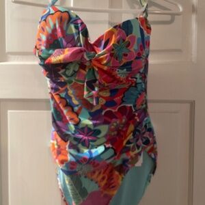 Colorful print bandeau one piece bathing suit